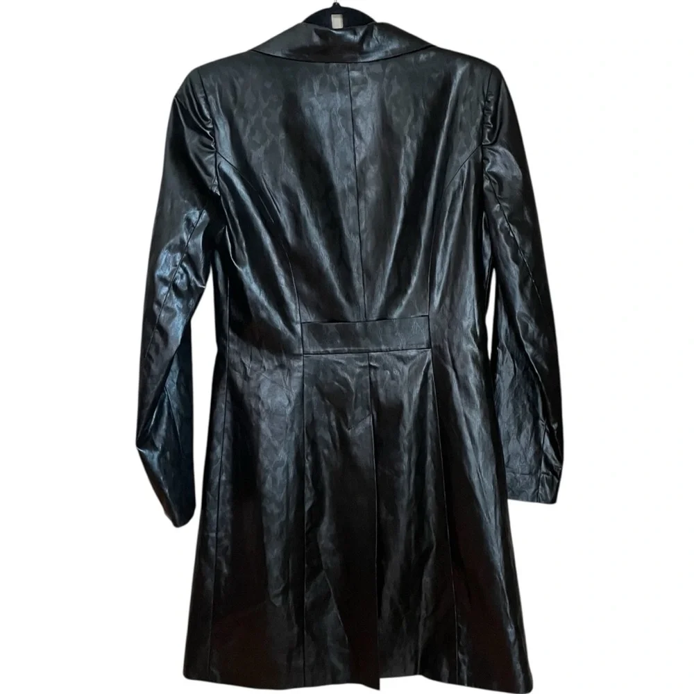 Vintage bebe Faux Leather Jacket Womens 8 Black Y2K Longline Blazer Coat